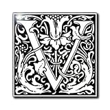 3dRose ct_193117_1 Print of Late Victorian Letter V in Black N White-Ceramic Tile, 4-Inch [並行輸入品]