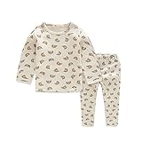 PANCY 子供服 春秋冬 トレーナー 長袖 ルームウェア ロングパンツ 上下セット 男の子 女の子 可愛い ねこ柄 プリント(90cm,ベージュ)