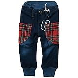 《秋冬春対応》 CHILD CHAMP(チャイルド チャンプ) デニムニット裏シャギーチェックのBIGポケット長丈パンツ 120cm/NB NO.C-271077