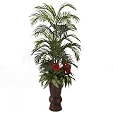 Nearly Natural 6722 Areca and Mixed Greens with Bamboo Planter, Green by Nearly Natural
