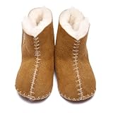 Inch Blue Girls Boys Luxury Suede Sheepskin Soft Sole Fleecy Baby Booties - Cwtch Tan by Inch Blue