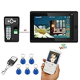 7"有線/無線Wifi指紋RFIDビデオドア電話ドアベルインターホンシステムサポートリモートAPPのロック解除、録音、スナップショット