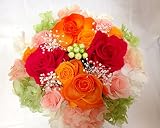 オレンジ＆ピンク色のアレンジ　プリザーブドフラワー（薔薇・他）お祝い・母の日・お見舞いに！　Lサイズのクリアケース入り☆　芦屋セレブ御用達の店