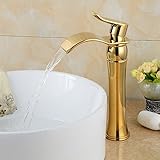 Wovier Gold(ti-pvd) Waterfall Bathroom Sink Faucet,Single Handle Single Hole Vessel Lavatory Faucet,