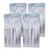 ルボナリエ タッセルカーテン 2m×1m 4個セット 壁 飾り 誕生日 男の子 飾り付け 女の子 大きい 姫カーテン 背景 (シルバー 4個)