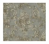 York Wallcoverings GL4622 Brandywine Damask Scroll Wallpaper, Platinum/Fawn Beige/Antique Ivory/Bron