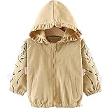 TMM　ベビー服　ウインドブレーカー トレンチコート フード付き 花刺繍 可愛い 秋冬 オシャレ 女児 キッズ 服 通園 通学 (70cm, カーキ)