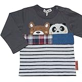 2016年 秋冬 ZOOMIC ズーミック ボーダー切替 ボアアップリケ 長袖Ｔシャツ くま・パンダ スミクロ◇80cm