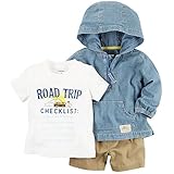 カーターズ carter's 男の子用シャンブレープルオーバー+白半袖Tシャツ+ベージュ短パンお出かけ用上下3点セット (18months(78-83cm)) [並行輸入品]