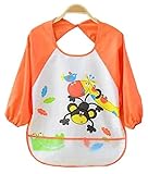 Adamz.sp 赤ちゃん 長袖 エプロン 選べる５色 防水 食べこぼしポケット 食事 ビブ スタイ ガウン スモック (オレンジ)