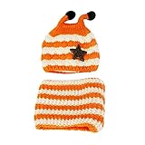 YUANSHOP1 かわいい ニット帽 マフラー セット ニット帽子 キャップ ベビー キッズ 赤ちゃん 子 子供 用 ミツバチ + 五角の星形 防寒 防風 お出かけ お散歩に 多色 (オレンジ+ホワ