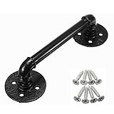 ILS - Black Iron Pipe Door Handle 29.5cm Threaded Pipe Drawer Pull with Screws