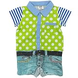SHORH KID'S(ショーキッズ) ベビー男児天竺+ミニ裏毛ドット柄ロンパス 80cm/ライム NO.SD-73052
