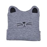 可愛い耳付き帽子　赤ちゃん幼児着　冬の暖かい　ニットのかぎ針編みの帽子　猫の耳　ビーニーキャップ　グレー