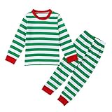 Phenovo　ユニセックス　子供　ストライプ柄　ホーム　ナイトウェア　パジャマ　コットン　快適　ロングジョンズ　全2色6サイズ - グリーン, 7