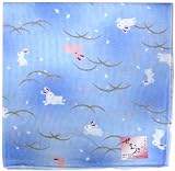 【日本製】　“和柄ガーゼハンカチ　つゆ芝兎・３色”　33-699Ｃ (青)