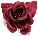 BurgundyサテンRoses with Leaves – 12のパッケージ