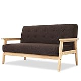 ソファ ソファー 2.5人掛け 2人掛け ベンチソファ 木製フレーム 天然木 ファブリック ダークブラウン