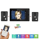 2×カメラ7"有線/無線Wifiビデオドア電話ドアベルインターホンシステム、サポートリモートAPPロック解除、録音、スナップショット