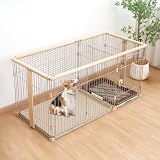 PETTOM ペットサークル 犬用ケージ 犬ゲージ ペットサークル 屋根付きセット ペットゲージ 犬ゲージトイレ別 ケージ ゲージ 室内 屋内 小型犬 中型犬 (ナチュラル, 屋根付き)