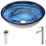 ソアーヴェシリーズdeco-glass容器シンクでサファイアWisp with Fann蛇口でつや消しニッケル