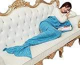 ファッションニットマーメイドテールBlanket for大人子供幼児用 L-71''x35.5'' ブルー Adult_mermaidBlanket_lightBlue