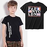 【 韓国スタイル子供服】 夏Tシャツ　キッズ /半袖 男の子 英字ロゴプリント/かっこいい　110-150 Black,150cm