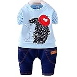 エフティーゾーン(Ftzone)2in1子供服ベビーの女の赤ちゃん男の赤ちゃんの柔らかい綿のティー長袖Tシャツ+ロングパンツセット (18-24ヶ月, 青)