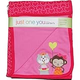 カーターズ（Carter's）【ピンクハートねこ＆おさる】ピンクケーキキャット＆モンキーハート柄コットンおくるみブランケット,リバーシブル,出産祝い【並行輸入】