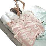 【小物雑貨くりた屋】　一年中使えるニット綿　ブランケット♡(ウサギ柄)　コットン100%　ベビー　キッズ　毛布 (ピンク　)