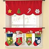 Prawey（TM） 1セットクリスマスストッキングウィンドウカーテン装飾ペナントホオジロヴァランスクリスマスの装飾用品ギフトIC881721