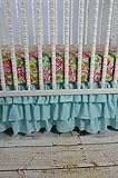 Lavender Linens Two Piece Rose Sheet and Aqua Ruffled Skirt Bedding Set by Lavender Linens