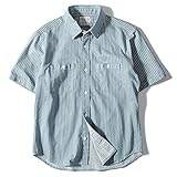 [Re-AP] リ.エーピー 日本製 ヒッコリー ワークシャツ 半袖 ストライプシャツ メンズ (4サックピンストライプ, M)