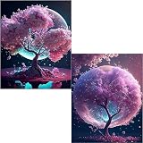 2個セット ダイヤモンドアート キット, BetterJonny ダイアモンドビーズ絵画キット 5D ダイヤモンド キットアート壁アート 可愛い 桜の木 手作り絵画手芸キット 全面貼り付けタイプ DIY 手芸キット初心者 大人 子供 50x40cm