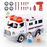 REMOKING 電動ドリル付き救急車おもちゃ STEM構造 組み立て&プレイビークル 対象年齢3歳以上 ライト&サウンド 教育玩具 男の子&女の子用
