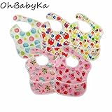 Ohbabyka5点セット ビブ お食事エプロン スタイ よだれかけ スーパービブ 防水 袖なし 保育園 ベビー用エプロン 給食 ポケット付き 赤ちゃん用エプロン 離乳食エプロン (SZY050713
