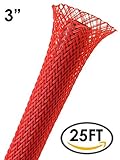 難燃性&ハロゲンフリーカラー編組スリーブ 3 Inch - 25 Feet BS-XO-300-25BP-RD
