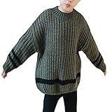 輝姫 コートセーター ニット子供 ブラウス クルーネック トップス 綿 コットン 春秋 ゆったり 長袖 クラシック 縞柄 シンプル 無地 保温 (130ｃｍ, グレー)