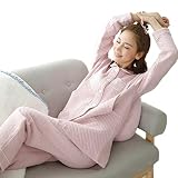 授乳パジャマ　レディース　春秋冬用　長袖　マタニティ　ルームウェア　授乳口付き　前開き　ロング　上下セット　大人可愛い　襟付き　エレガント　厚手　ふわふわ　コットン　あったか　部屋着　妊婦用　無地　M