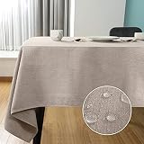 SEASHORE TREE テーブルクロス 撥水 おしゃれ table cloth 布 麻 リネン 140x240cm 防水 厚手 無地 北欧 丸洗い お手入れ簡単 家庭用 食卓用 耐熱 長方形 - ベージュ