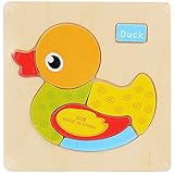 POTOJP 木製パズル 小さな立体パズ 立体の木製組立キット　 アヒルちゃん (24種類展開)　 Mini 3D Puzzle Kids Educational Funny Toy　積み木　木のおも