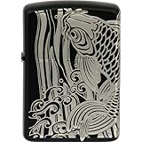 ZIPPO(ジッポー) オイルライター アーマー 昇鯉 2面加工 ブラックマット シルバー