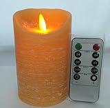 Moving flame candles honey orange rustic pillar flameless candles,3.15 by 5 inch height, lime scente