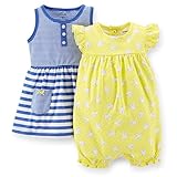 Carter's カーターズ　ガールズ　2点セット　ロンパース&ワンピース ボディスーツ カバーオール　女の子　ベビー服 (12Ｍ, コトリ＆ボーダー)