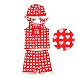 キッズ水着 　リトカ　日本製　RI-1 キャップ付き　3点セット 子供 スイミング スイムウェア ベビー ジュニア　 RITOCA (ハート×レッド)