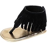 (カエルフロッグ)女の子　赤ちゃん　ふんわりトングサンダル　涼しい フリンジ マジックテープ 付け ベビー　シューズ　ブラック　12-18ヶ月に対応　夏