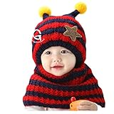 M0N0liTH ミツバチ ニット帽子 ネックウォーマー セット 子供 子ども 用 マフラー ケープ スヌード かわいい 防寒 男の子 女の子 選べる5色 (ネイビー)