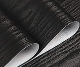 Lovingson 壁紙 シール タイプ のりつき 45cm×10m 簡単 剥がせる クロス 木目 (黒)