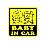 BABY IN CAR 赤ちゃん2人 黄 カッティングステッカー ウォールステッカー ステッカー