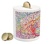 カラフルなコインボックスBank by lunarable、レインボーColored Dots Circles Background withモザイクタイルIllustrationパターン、印刷セラミ